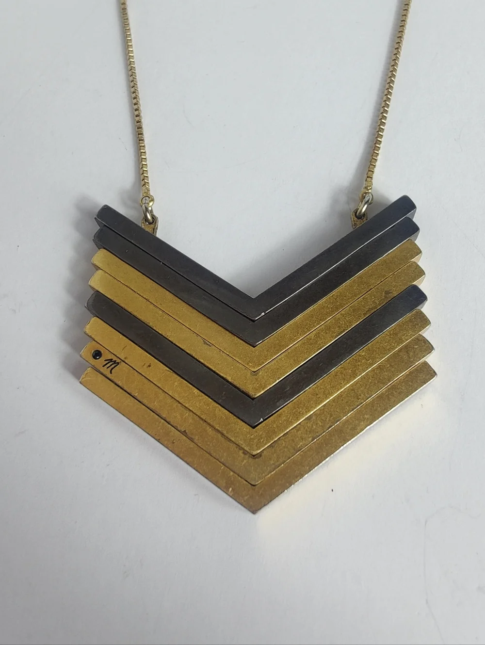 Madewell Chevron Arrow Statement Necklace Gold Tone Layered Geometric Adjustable - Picture 4 of 9